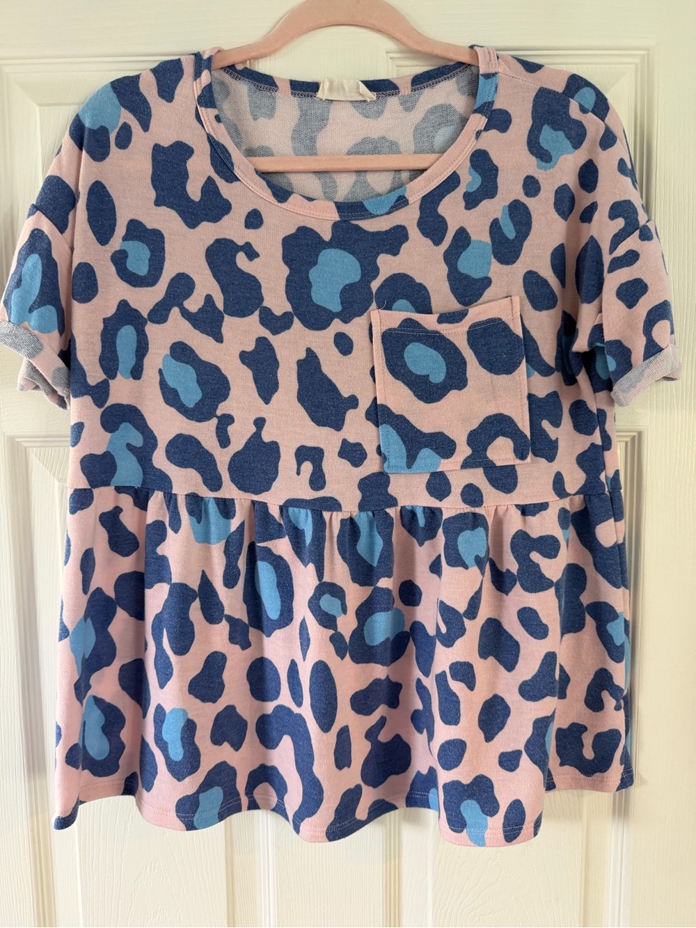 Pink & Blue Leopard Print Peplum Top - Picture 1 of 3